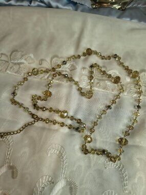 Gold Tone Glass Crystal Long Necklace